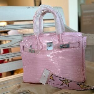Source Unknown Pink Crocodile Tote M153